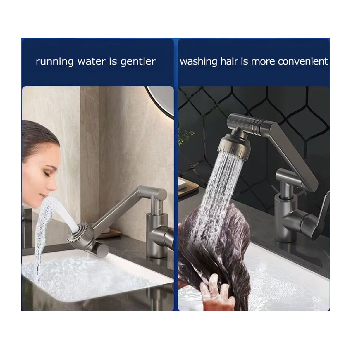 ctzszzmm Universal Rotierender Dual-Modus Wasserhahn mit mechanischem Arm für Küche und Badezimmer in Schwarz oder Nickel matt - Bild 2