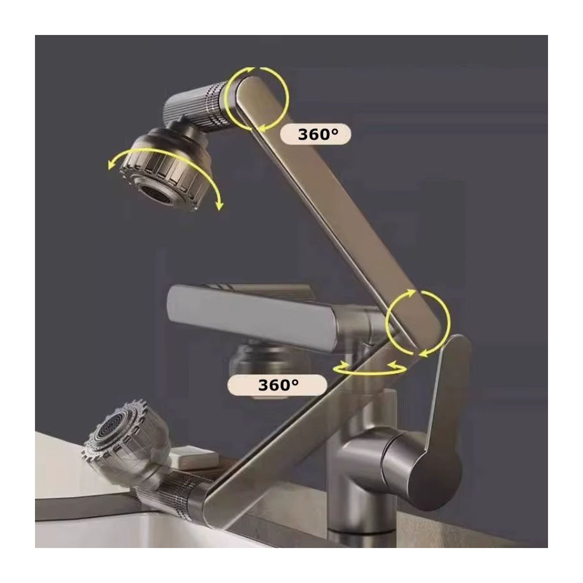 ctzszzmm Universal Rotierender Dual-Modus Wasserhahn mit mechanischem Arm für Küche und Badezimmer in Schwarz oder Nickel matt - Bild 4