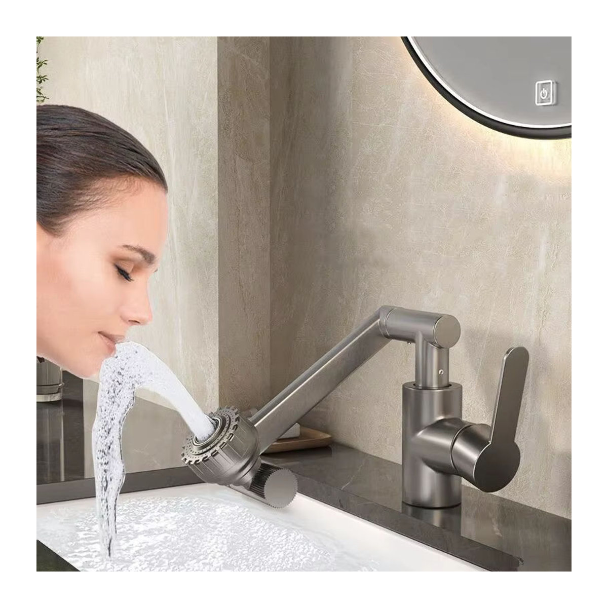 ctzszzmm Universal Rotierender Dual-Modus Wasserhahn mit mechanischem Arm für Küche und Badezimmer in Schwarz oder Nickel matt - Bild 5