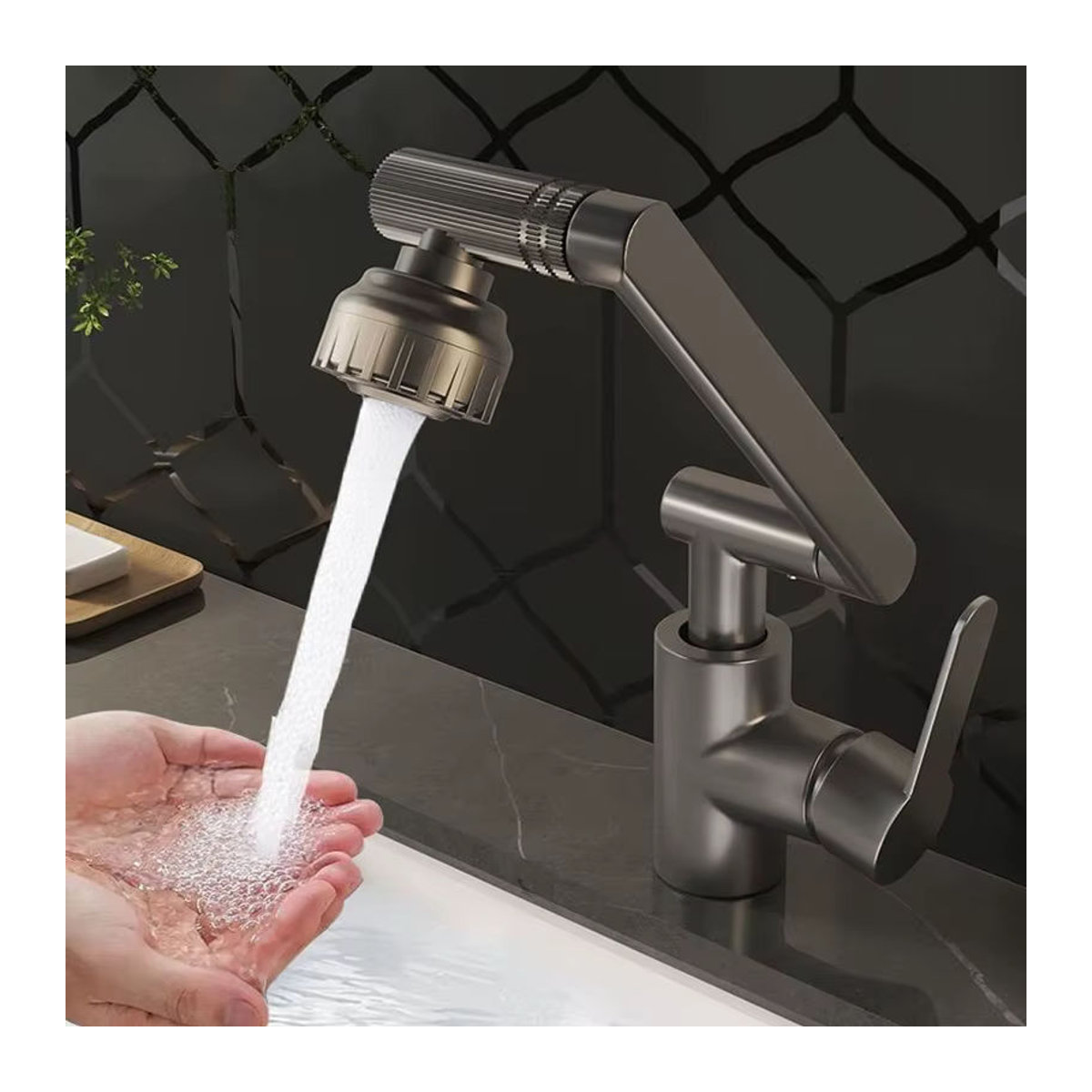 ctzszzmm Universal Rotierender Dual-Modus Wasserhahn mit mechanischem Arm für Küche und Badezimmer in Schwarz oder Nickel matt - Bild 6