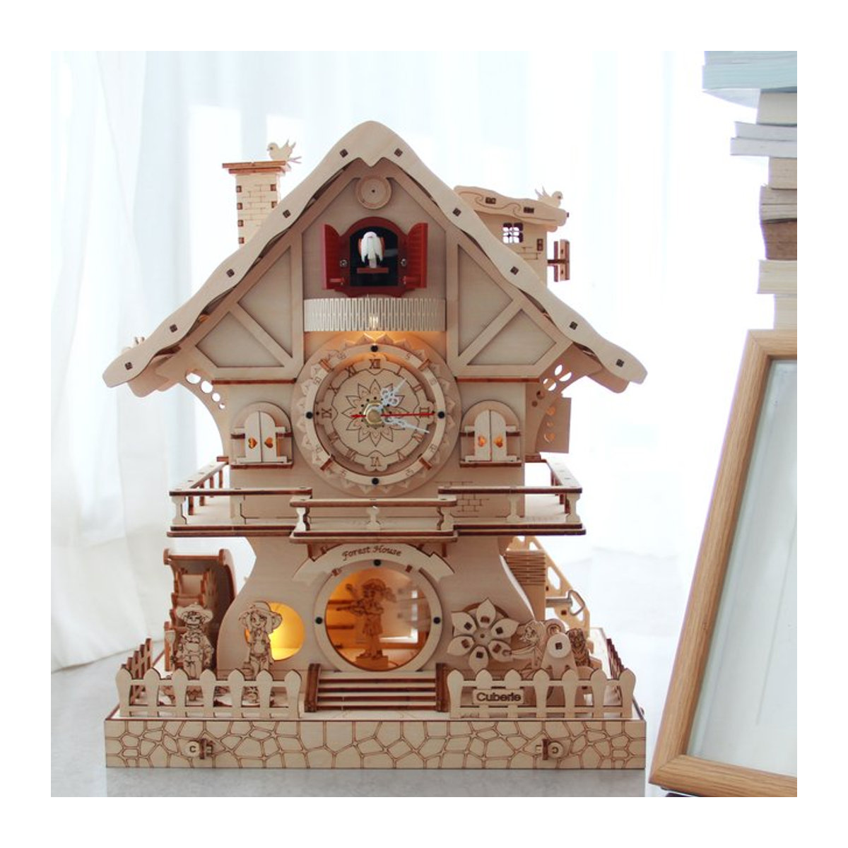 Cuberie 3D-Holzpuzzle Kuckucksuhr mit Spieluhr als DIY-Modellbausatz für Erwachsene in Braun und Beige - Bild 1