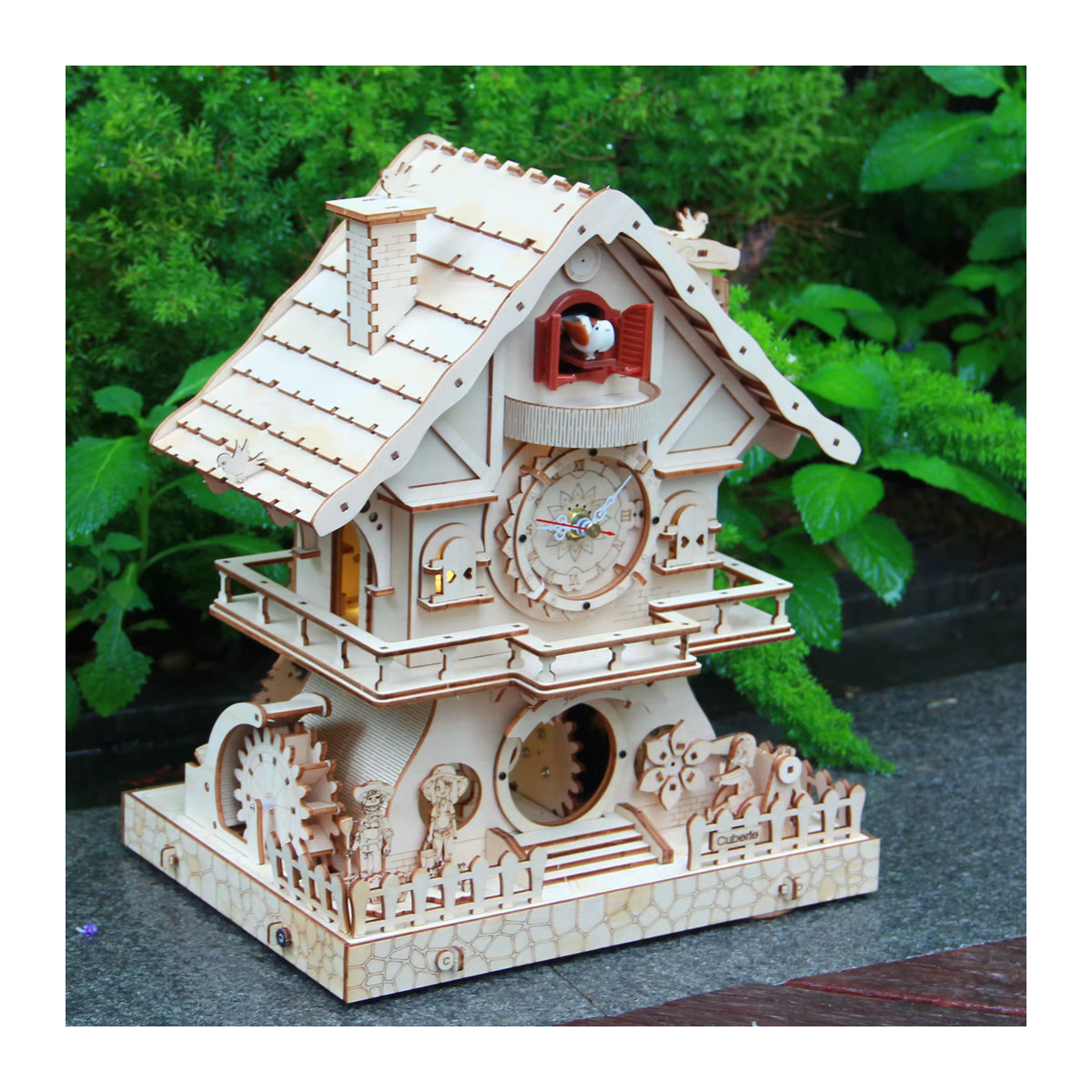 Cuberie 3D-Holzpuzzle Kuckucksuhr mit Spieluhr als DIY-Modellbausatz für Erwachsene in Braun und Beige - Bild 3