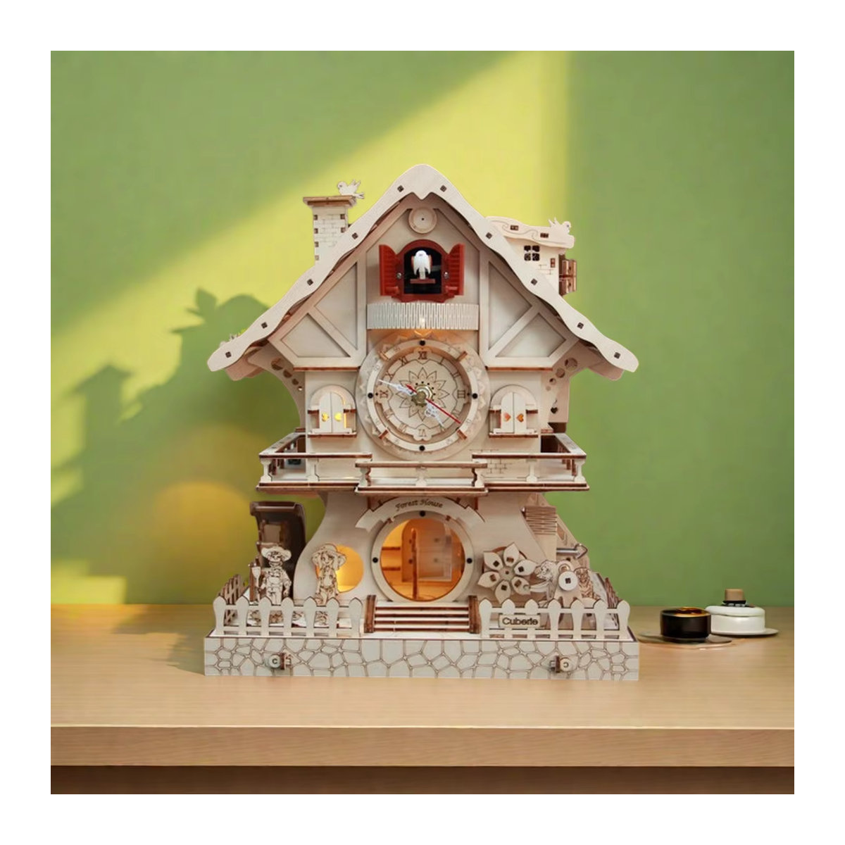 Cuberie 3D-Holzpuzzle Kuckucksuhr mit Spieluhr als DIY-Modellbausatz für Erwachsene in Braun und Beige - Bild 4