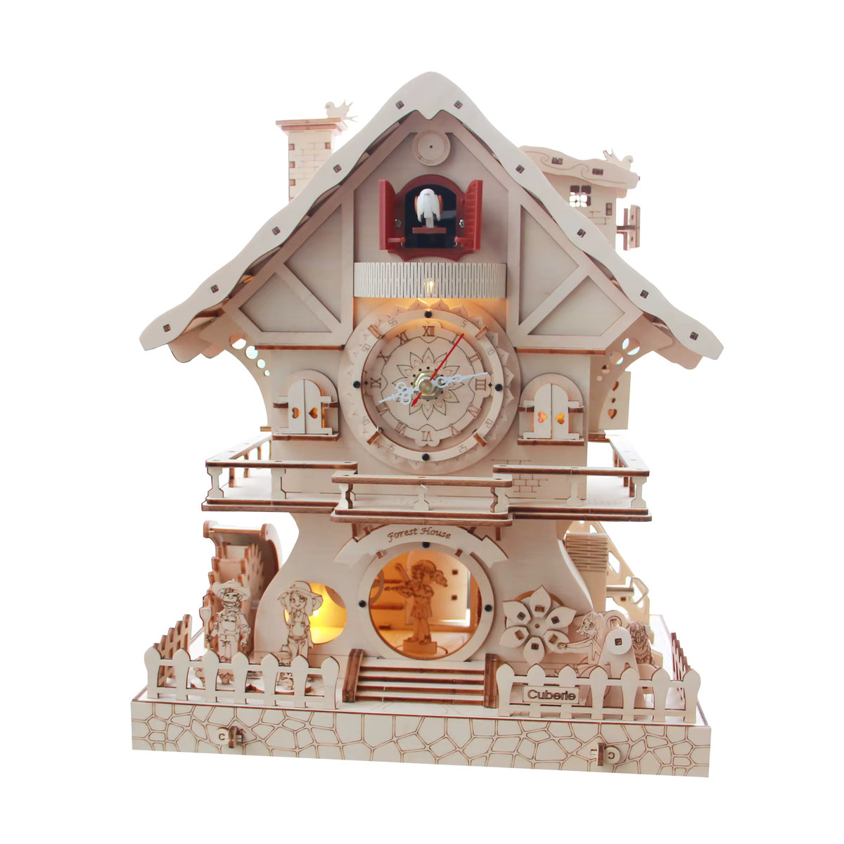Cuberie 3D-Holzpuzzle Kuckucksuhr mit Spieluhr als DIY-Modellbausatz für Erwachsene in Braun und Beige - Bild 7