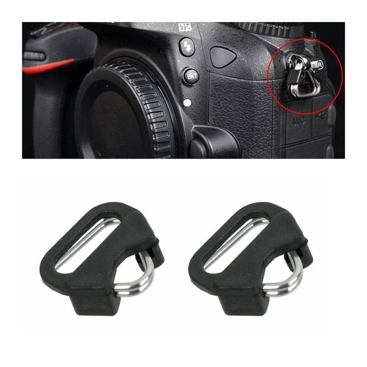 CUJMH Kameragurt Dreieck Split Ring Adapter Set mit Haken und Verbindungsschnalle in Schwarz - Bild 1