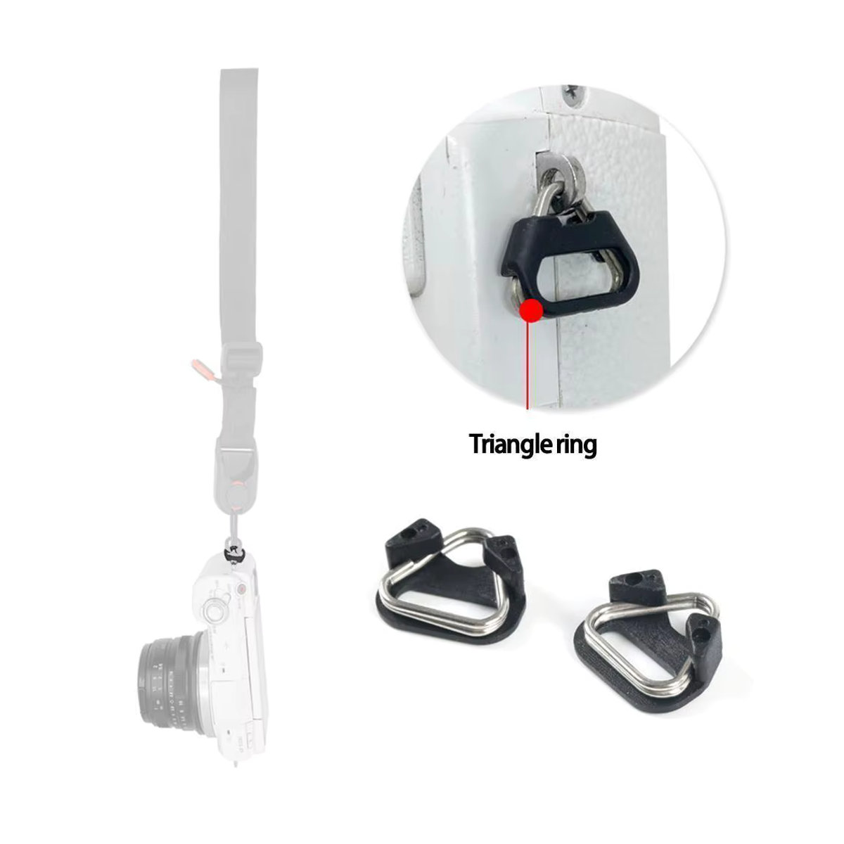 CUJMH Kameragurt Dreieck Split Ring Adapter Set mit Haken und Verbindungsschnalle in Schwarz - Bild 4