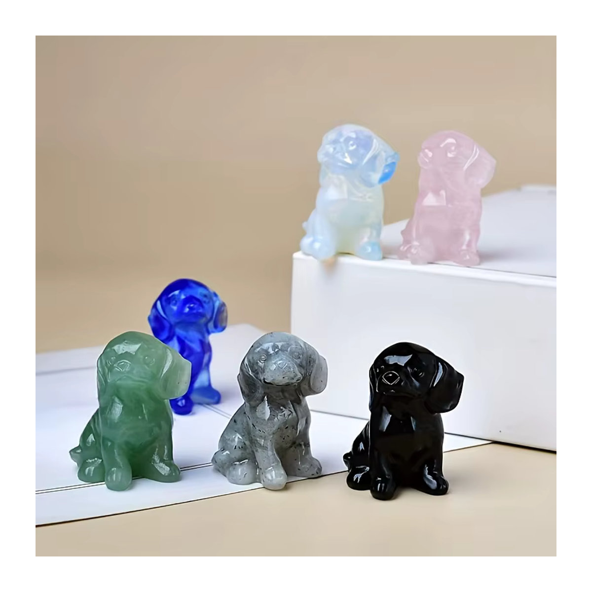 CUPIDCRYSTAL Natürliche Bergkristall Schnitzerei Welpenfigur in Mehrfarbig als dekorative Tierfigur aus Stein - Bild 3