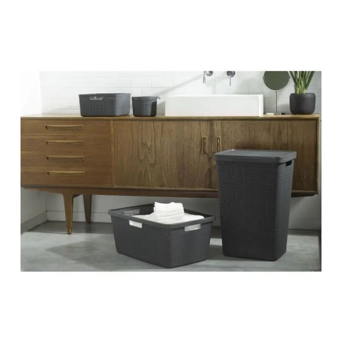 Curver Wasmand Jute Optik in Grau mit 46 Litern Fassungsvermögen aus Polypropylen - Bild 1