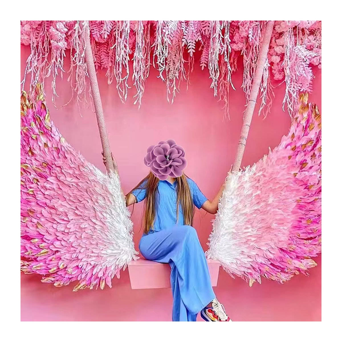 Cuscosplay Engelsflügel Wanddekoration aus rosa Federn für Hochzeit und Party - Bild 2