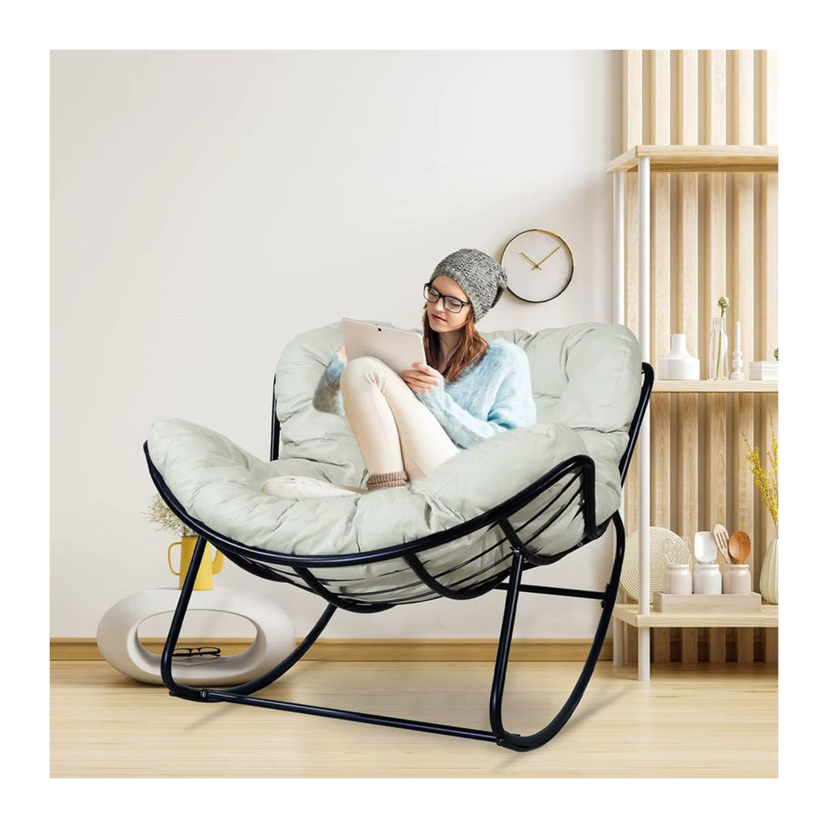 CushHom Schaukelstuhl Extra groß Relaxstuhl in Beige - Bild 2