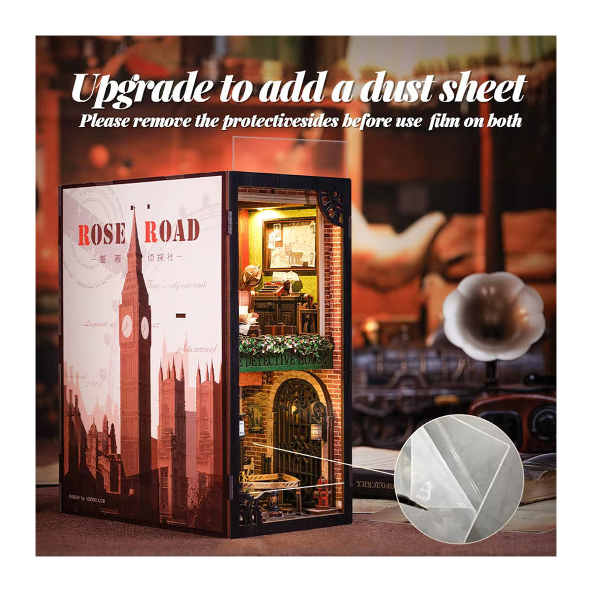 CUTEBEE 3D Book Nook Kit Rose Detective Agency Mystery Scene DIY Holz-Bücherregal Einsatz mit Staubschutz in Mehrfarbig - Bild 2