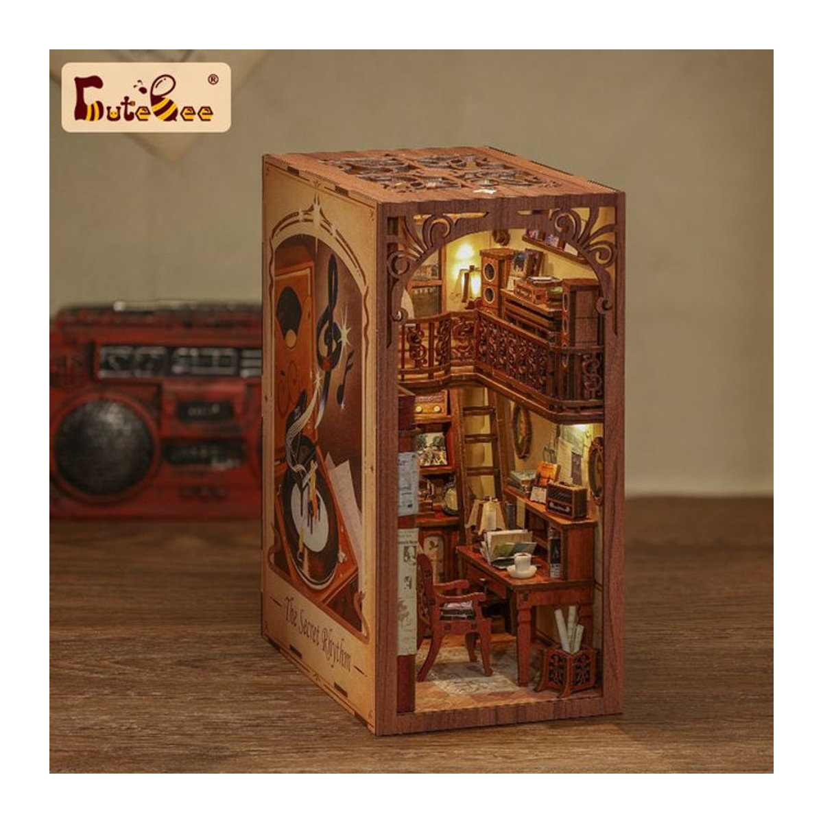 CUTEBEE Buch Nook Kit DIY Miniatur Modell Geheimnis Rhythmus mit Touch-Licht in Braun aus Holz für Erwachsene - Bild 1