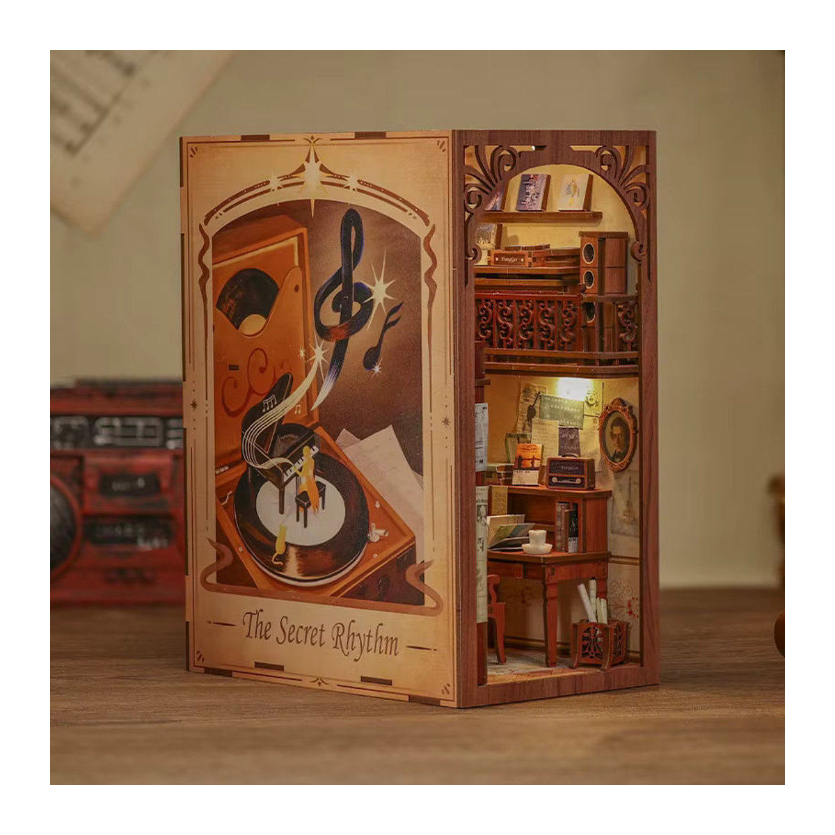 CUTEBEE Buch Nook Kit DIY Miniatur Modell Geheimnis Rhythmus mit Touch-Licht in Braun aus Holz für Erwachsene - Bild 2