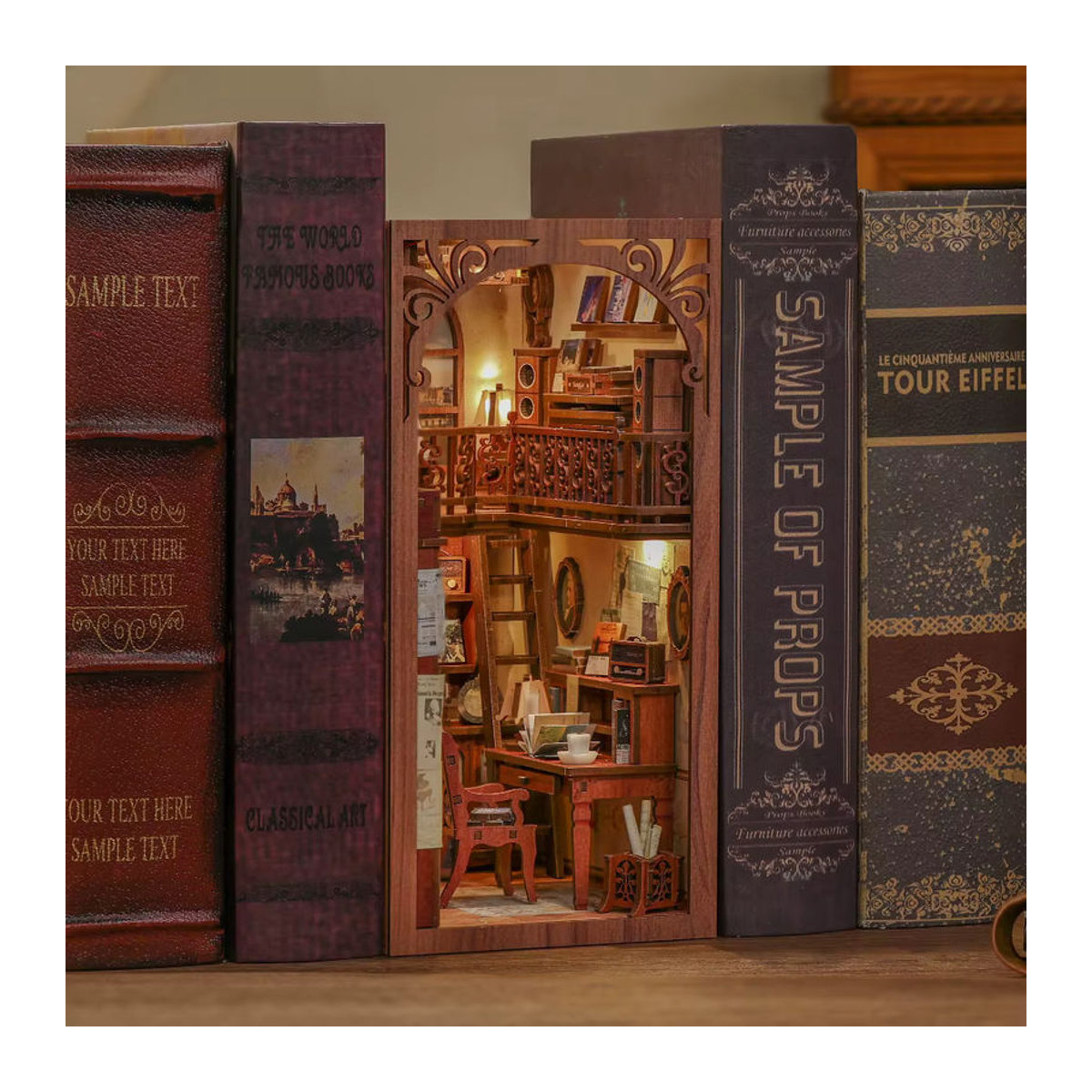 CUTEBEE Buch Nook Kit DIY Miniatur Modell Geheimnis Rhythmus mit Touch-Licht in Braun aus Holz für Erwachsene - Bild 3