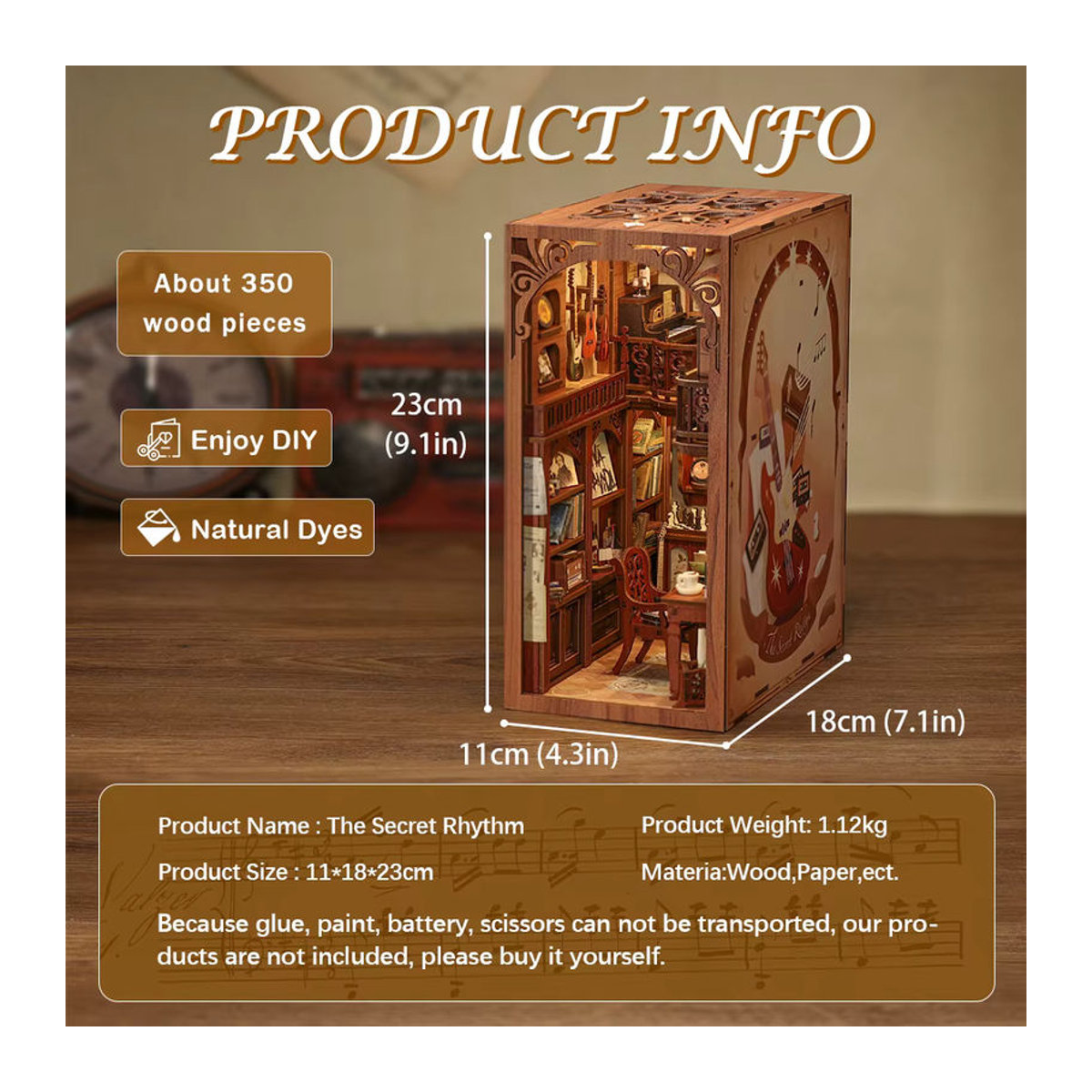 CUTEBEE Buch Nook Kit DIY Miniatur Modell Geheimnis Rhythmus mit Touch-Licht in Braun aus Holz für Erwachsene - Bild 5