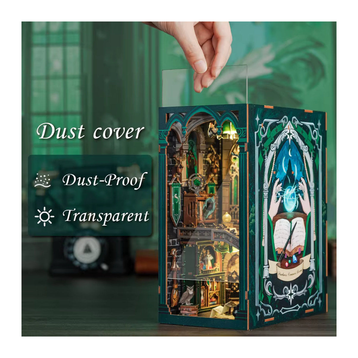 CUTEBEE Buchecke Miniatur-Puppenhaus 3D-Holzpuzzle mit LED-Nachtlicht als dekorative Buchstütze in Vintage-Optik, mehrfarbig - Bild 3