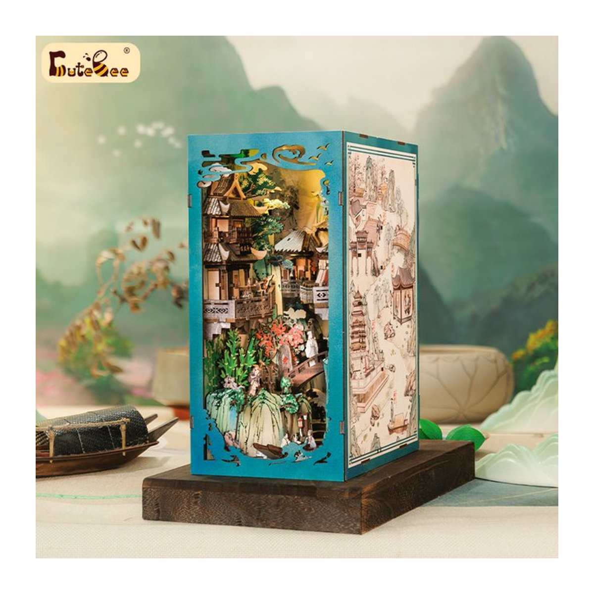 CUTEBEE DIY Holz Buch Nook Regal Einsatz Miniatur Bausatz als 3D Puppenhaus Buchstütze für Erwachsene in Mehrfarbig - Bild 1