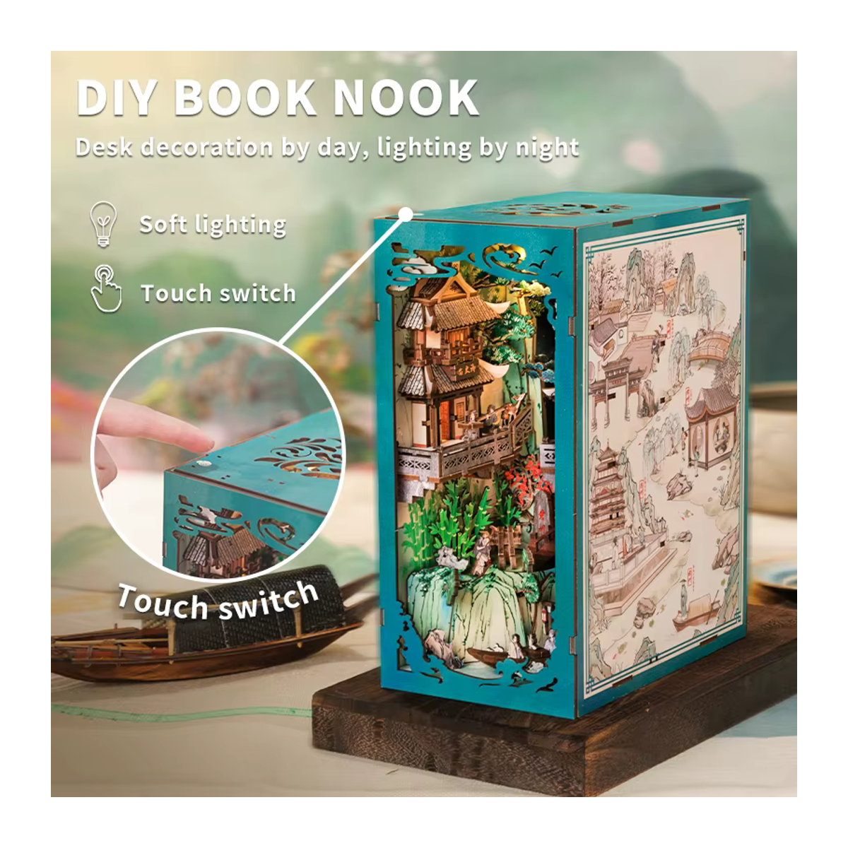 CUTEBEE DIY Holz Buch Nook Regal Einsatz Miniatur Bausatz als 3D Puppenhaus Buchstütze für Erwachsene in Mehrfarbig - Bild 2