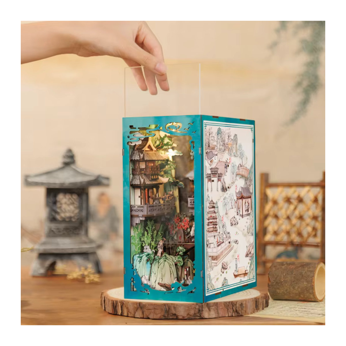 CUTEBEE DIY Holz Buch Nook Regal Einsatz Miniatur Bausatz als 3D Puppenhaus Buchstütze für Erwachsene in Mehrfarbig - Bild 3