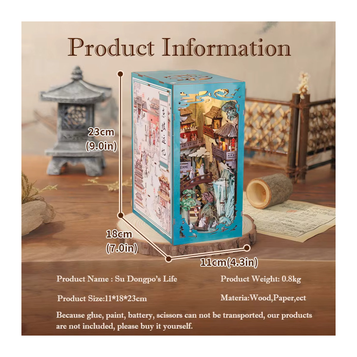 CUTEBEE DIY Holz Buch Nook Regal Einsatz Miniatur Bausatz als 3D Puppenhaus Buchstütze für Erwachsene in Mehrfarbig - Bild 6