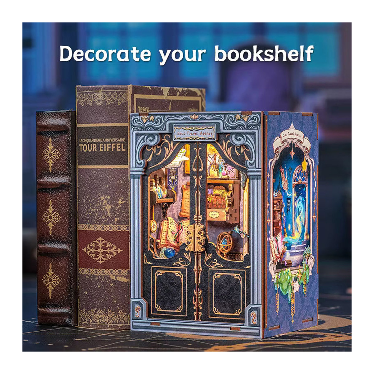 Cutebee DIY Mini Puppenhaus Booknook 3D Puzzle aus Holz mit Licht Reisebüro Design in Mehrfarbig - Bild 3