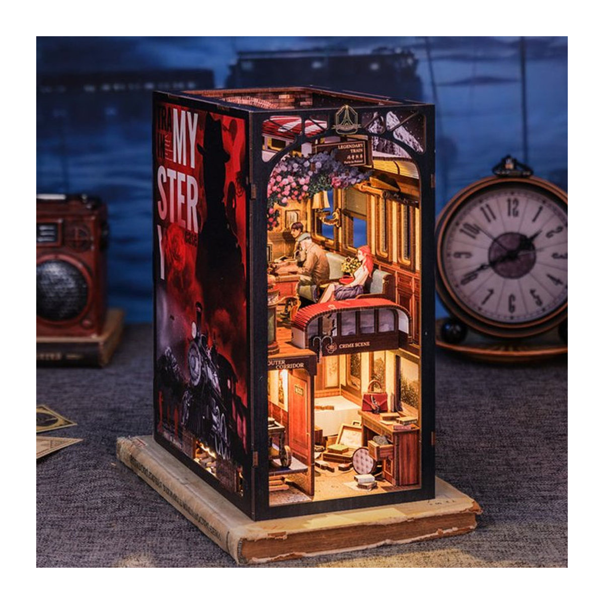 CUTEBEE DIY-Puppenhaus-Bücherregal aus Holz, Miniatur-Buchecke-Set mit staubdichter Abdeckung in Vintage-Optik, mehrfarbig - Bild 1