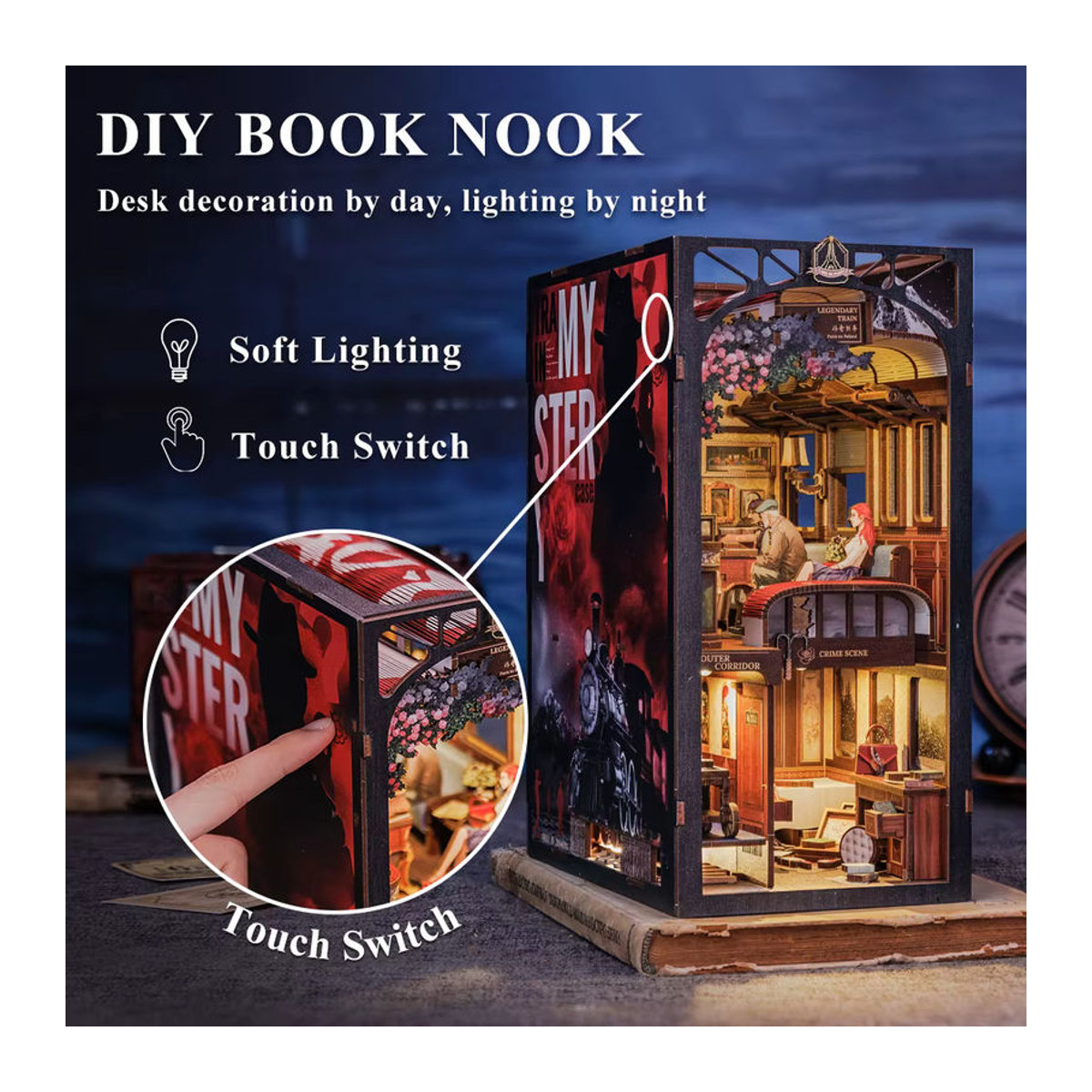CUTEBEE DIY-Puppenhaus-Bücherregal aus Holz, Miniatur-Buchecke-Set mit staubdichter Abdeckung in Vintage-Optik, mehrfarbig - Bild 3