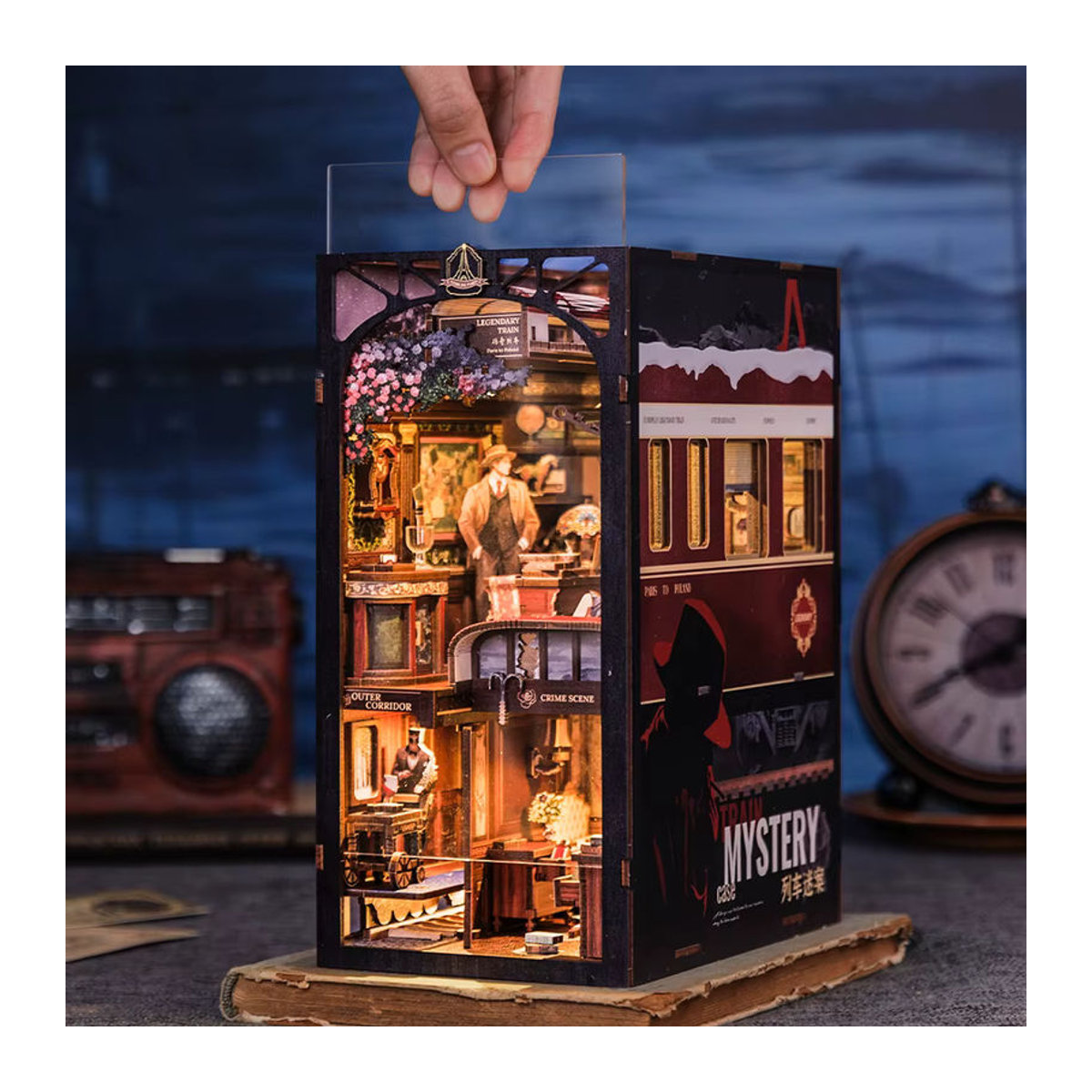 CUTEBEE DIY-Puppenhaus-Bücherregal aus Holz, Miniatur-Buchecke-Set mit staubdichter Abdeckung in Vintage-Optik, mehrfarbig - Bild 4