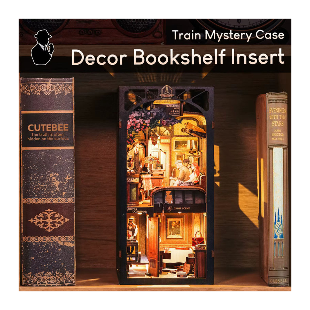 CUTEBEE DIY-Puppenhaus-Bücherregal aus Holz, Miniatur-Buchecke-Set mit staubdichter Abdeckung in Vintage-Optik, mehrfarbig - Bild 6