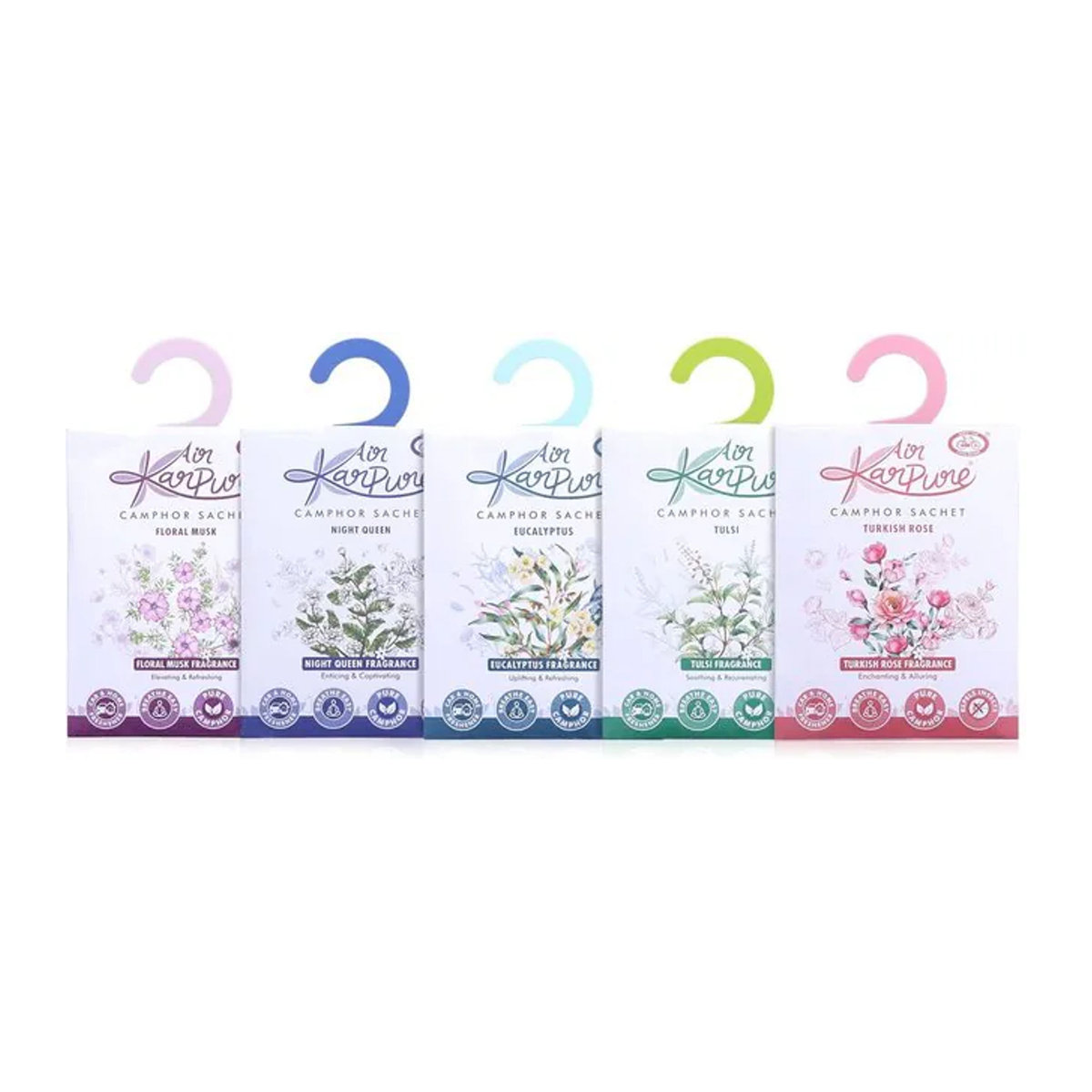 Cycle Pure Karpure Kampferbeutel 5er Pack Duftbeutel für Zuhause und Kleiderschrank mit den Düften Türkische Rose und Eukalyptus - Bild 1
