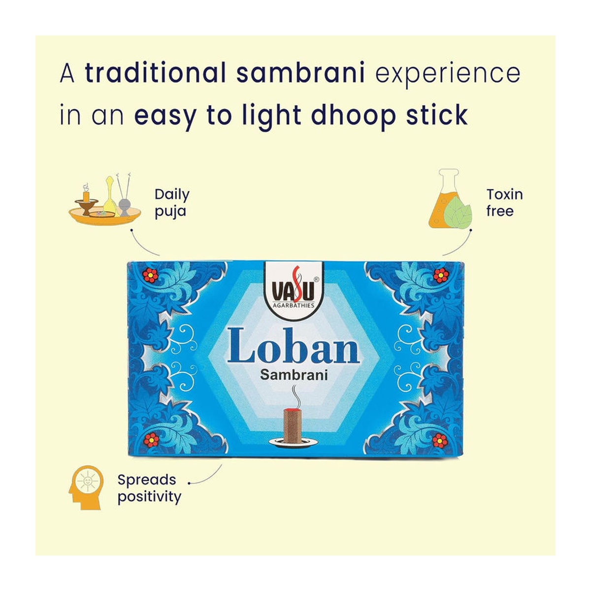 Cycle Pure Vasu Loban Sambrani Dhoop Tassen Set mit Bräterplatte, 4 Packungen à 70 Stück, Blau, Floral, Orientalisch - Bild 1