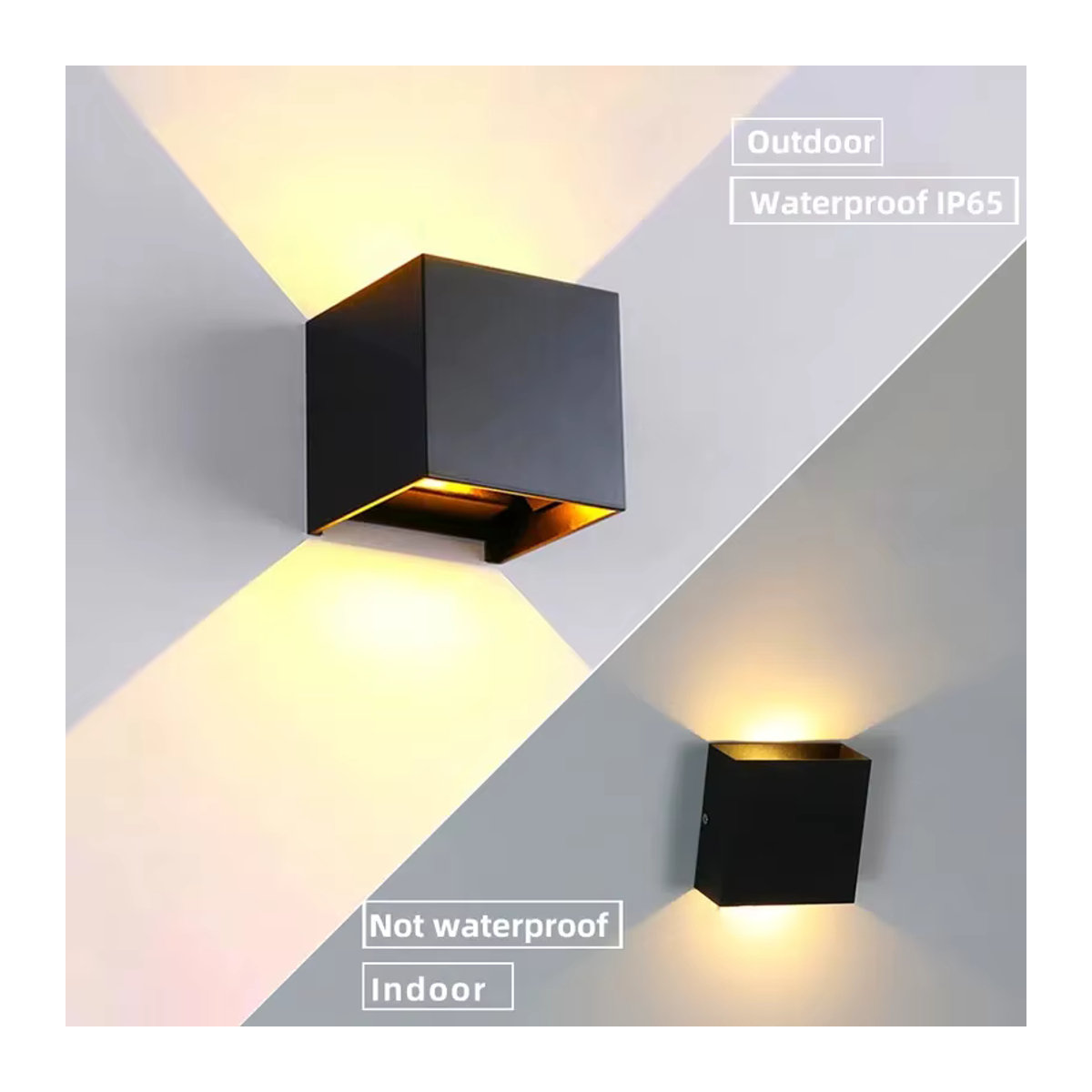 CYLRDXK Moderne LED Wandleuchte aus Aluminium in Schwarz, IP65 Wasserdicht, 12W Cube Design für Indoor und Outdoor - Bild 2