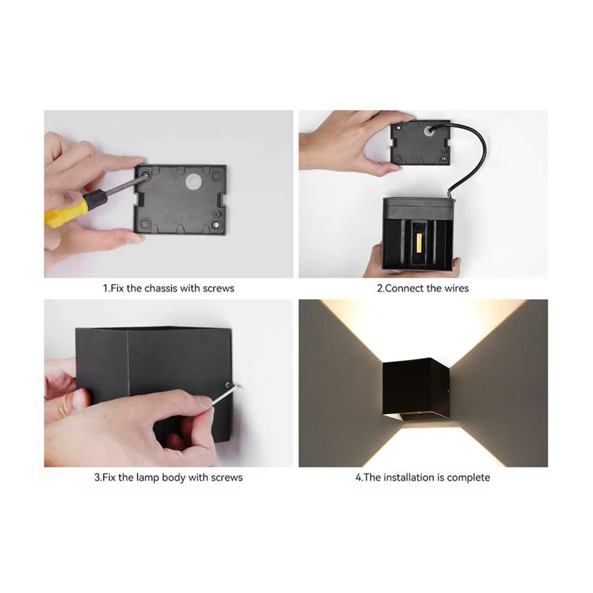 CYLRDXK Moderne LED Wandleuchte aus Aluminium in Schwarz, IP65 Wasserdicht, 12W Cube Design für Indoor und Outdoor - Bild 6
