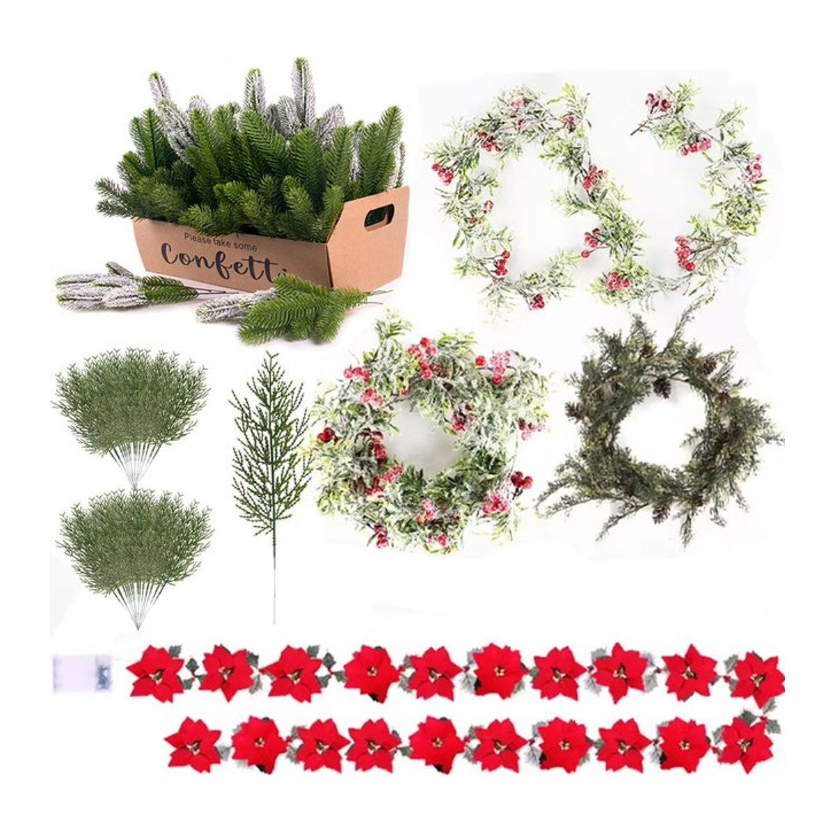 Cyuan Künstliche Weihnachts-Girlande mit Sternen und Blumen in Grün aus Kunststoff - Bild 1