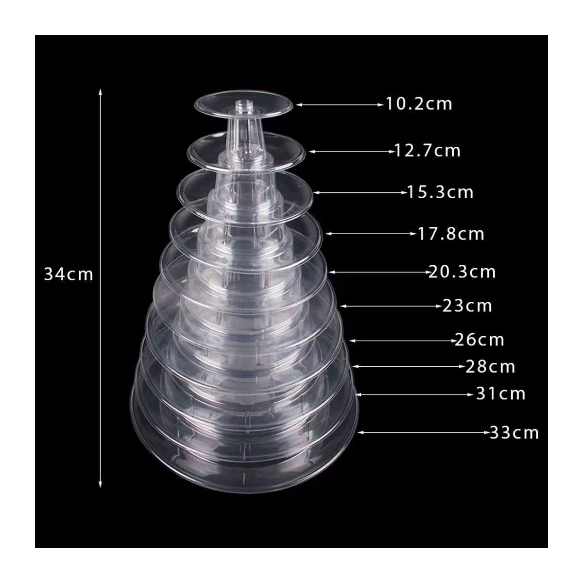 Cyuan Macaron Turm Dessert Display Rack aus Kunststoff, 10 Ebenen, Rund, Transparent, Minimalistisches Design für Hochzeit und Geburtstag - Bild 2