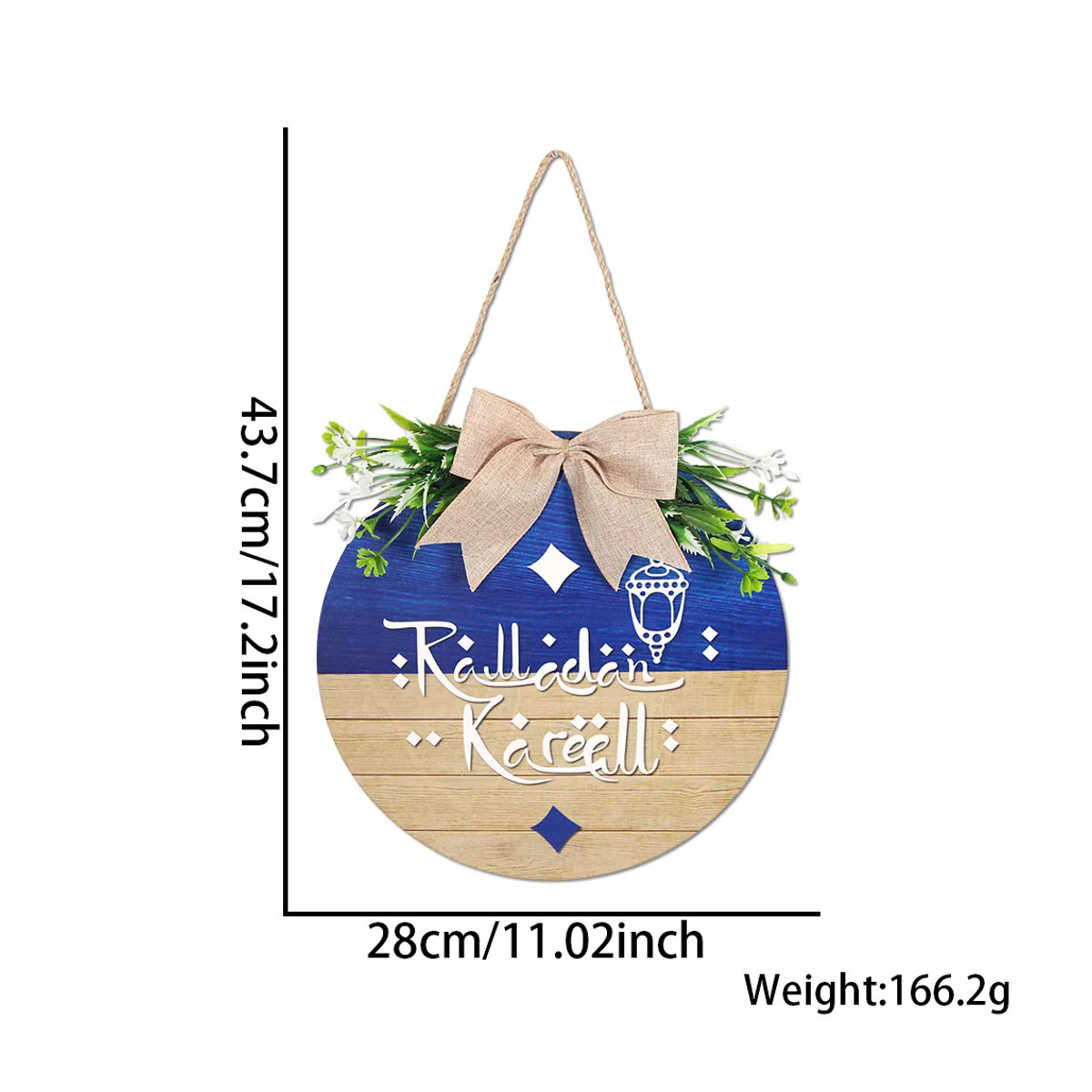 Cyuan Ramadan Kranz Dekoration aus Holz in Schwarz mit Mond-Motiv für Eid Mubarak und Ramadan Kareem, runder hängender Türschmuck im orientalischen Design - Bild 5