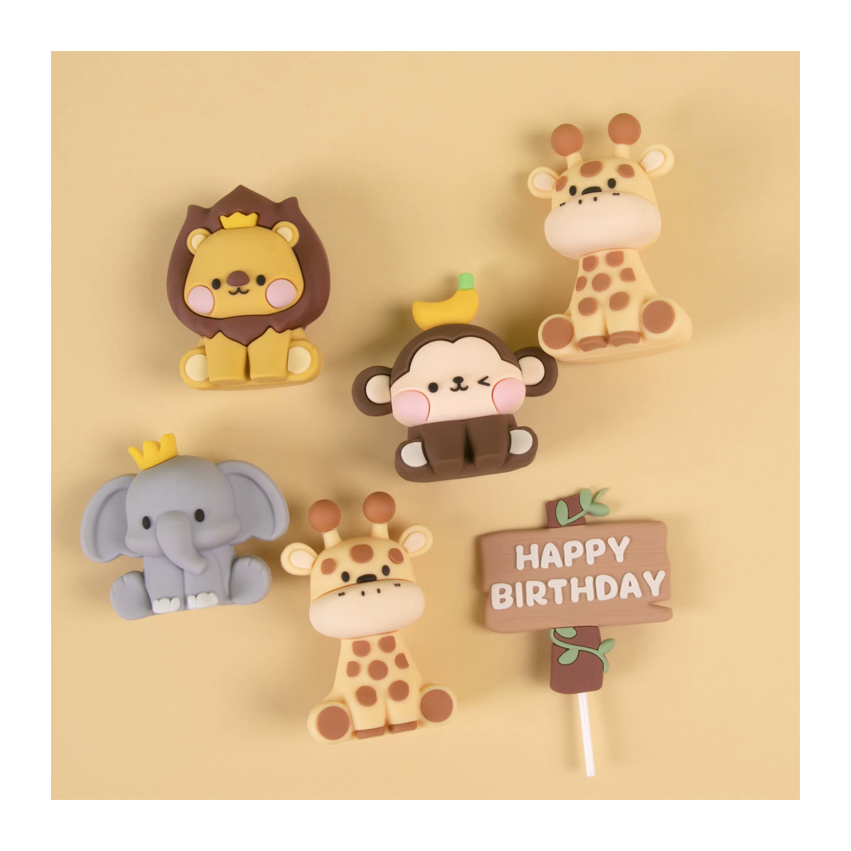 Cyuan Safari Tier Kuchen Topper mit Elefant, Giraffe, Löwe und Affe in Mehrfarbig für Dschungel Geburtstag und Baby Shower Dekoration aus Kunststoff - Bild 2