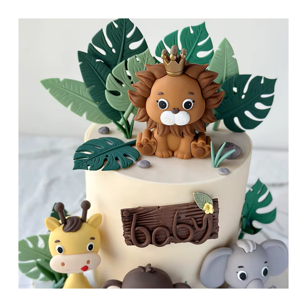 Cyuan Safari Tier Kuchen Topper mit Elefant, Giraffe, Löwe und Affe in Mehrfarbig für Dschungel Geburtstag und Baby Shower Dekoration aus Kunststoff - Bild 3