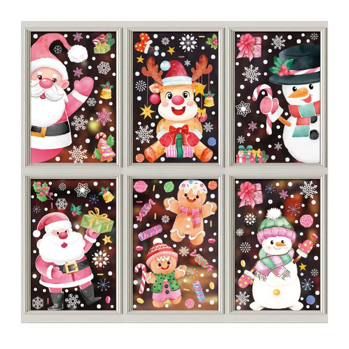 Cyuan Weihnachts Fensteraufkleber mit Weihnachtsmann, Rentier und Schneeflocken, mehrfarbig, unregelmäßige Form - Bild 1