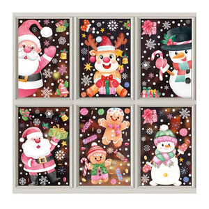 Cyuan Weihnachts Fensteraufkleber mit Weihnachtsmann, Rentier und Schneeflocken, mehrfarbig, unregelmäßige Form