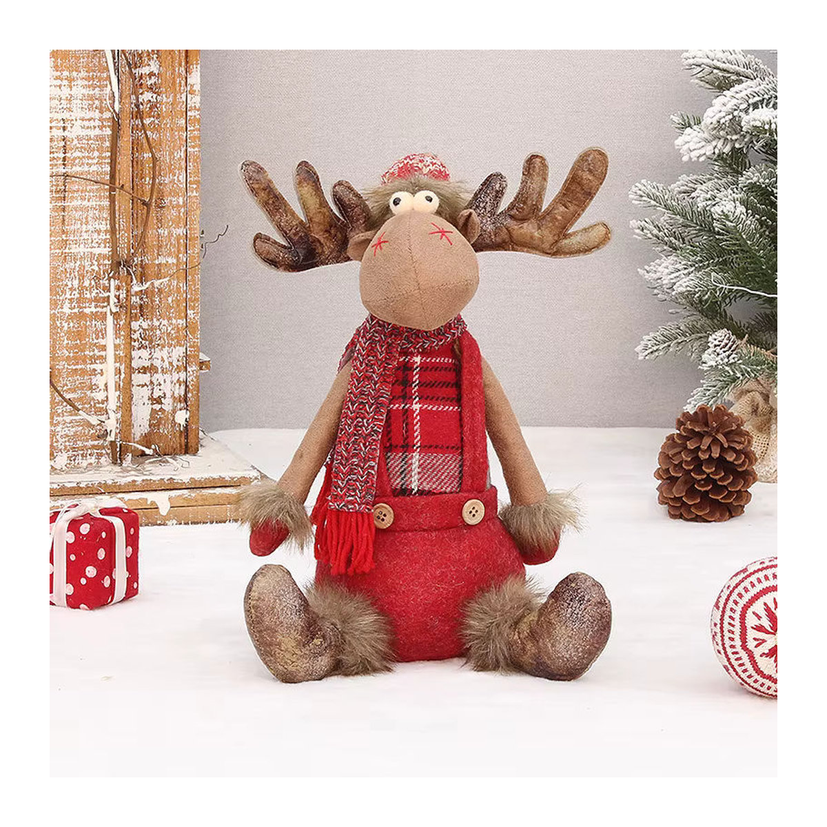 Cyuan Weihnachts-Rentier Plüschpuppe in Braun als stehende Tischdekoration - Bild 3