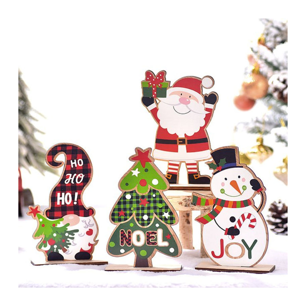 Cyuan Weihnachtsmann Holzfigur als dekorativer Gnom für deine Weihnachtsdekoration, mehrfarbig - Bild 1