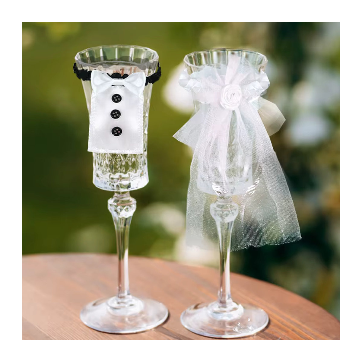 CYZIWEIN 2er Set Braut und Bräutigam Weinbecher Wraps und Champagner Glasflaschen Abdeckungen in Weiß für die Hochzeitsdekoration - Bild 3