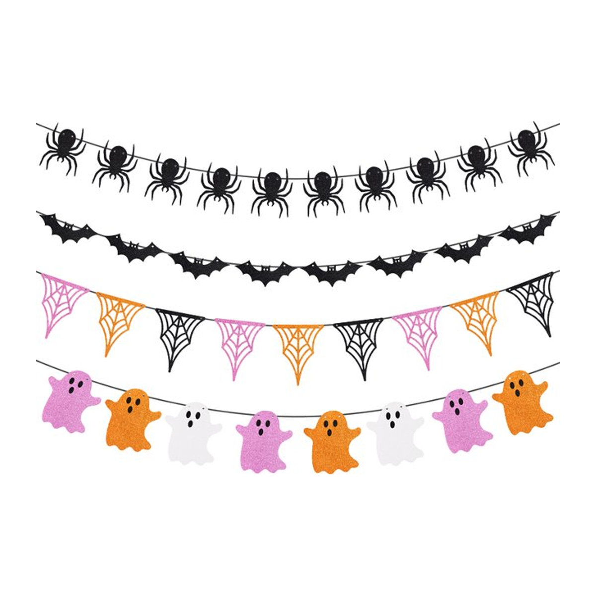 CYZIWEIN Halloween Papier Banner mit Kürbis, Spinne, Fledermaus und Schädel in Mehrfarbig, 3m hängende Dekoration - Bild 1