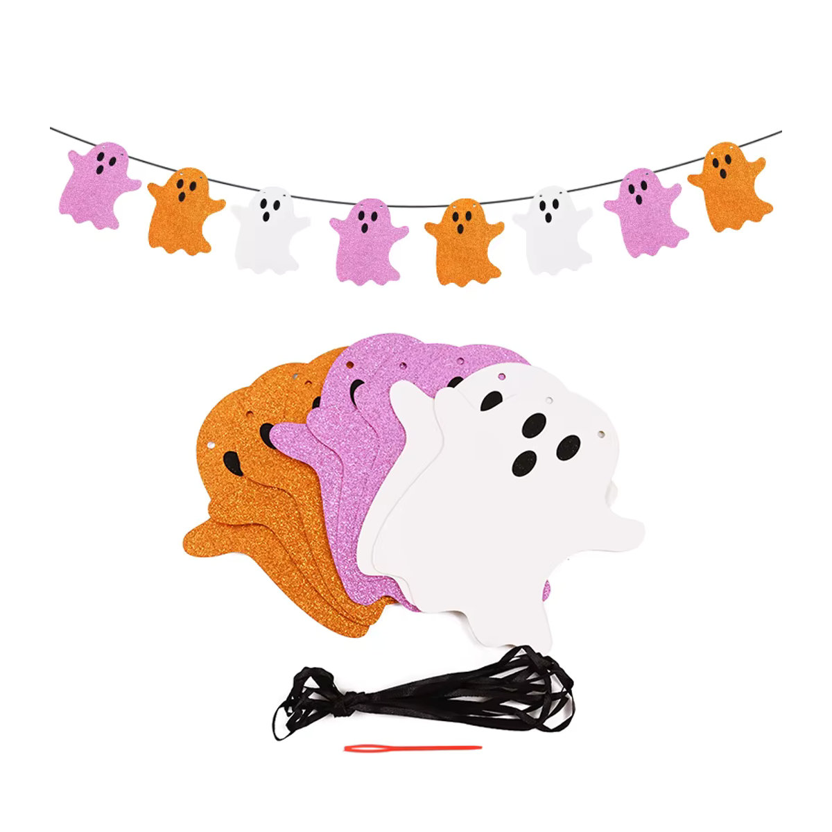 CYZIWEIN Halloween Papier Banner mit Kürbis, Spinne, Fledermaus und Schädel in Mehrfarbig, 3m hängende Dekoration - Bild 2