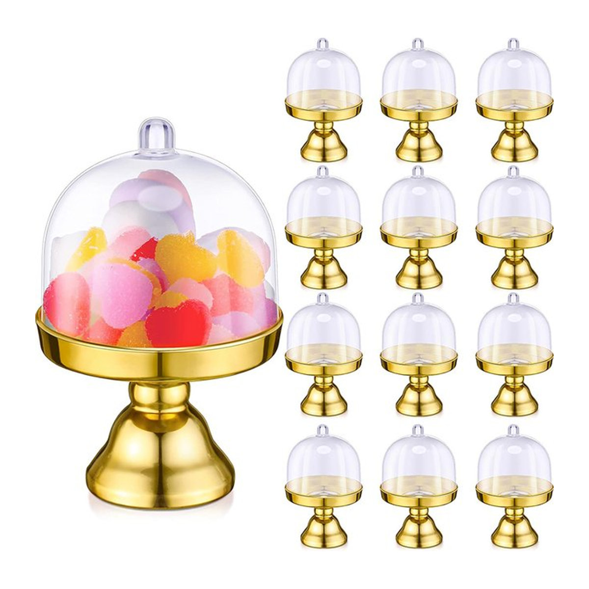 CYZIWEIN Mini Süßigkeiten Boxen aus transparentem Kunststoff mit Deckel für Cupcakes und Macarons, Gold, Rund - Bild 1