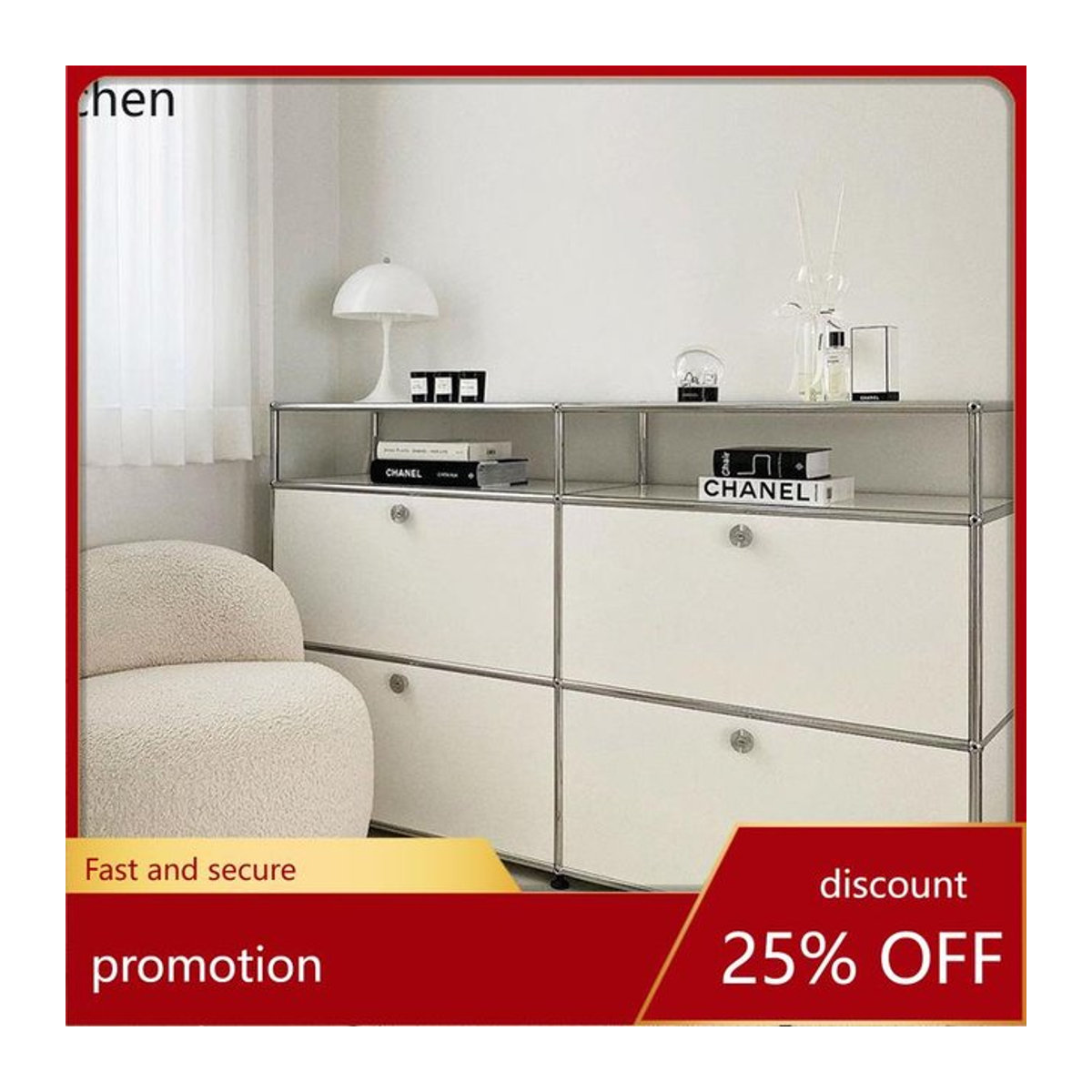 CZ Vintage Modulares Sideboard aus Edelstahl in Weiß und Silber im Retro-Design - Bild 1