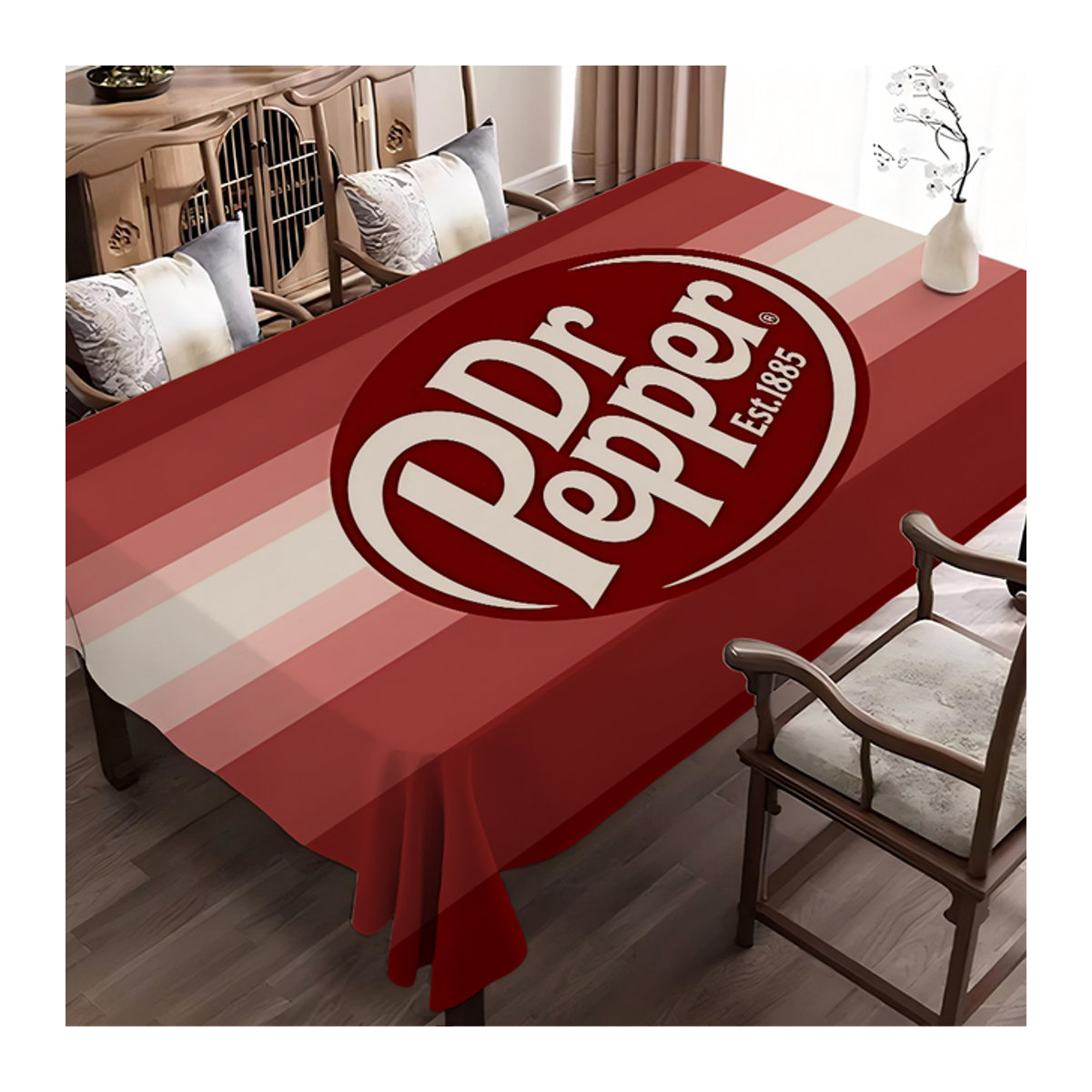 D-Dr Pepper Tischdecke aus Polyester in Rot, schmutzabweisend und waschbar - Bild 1