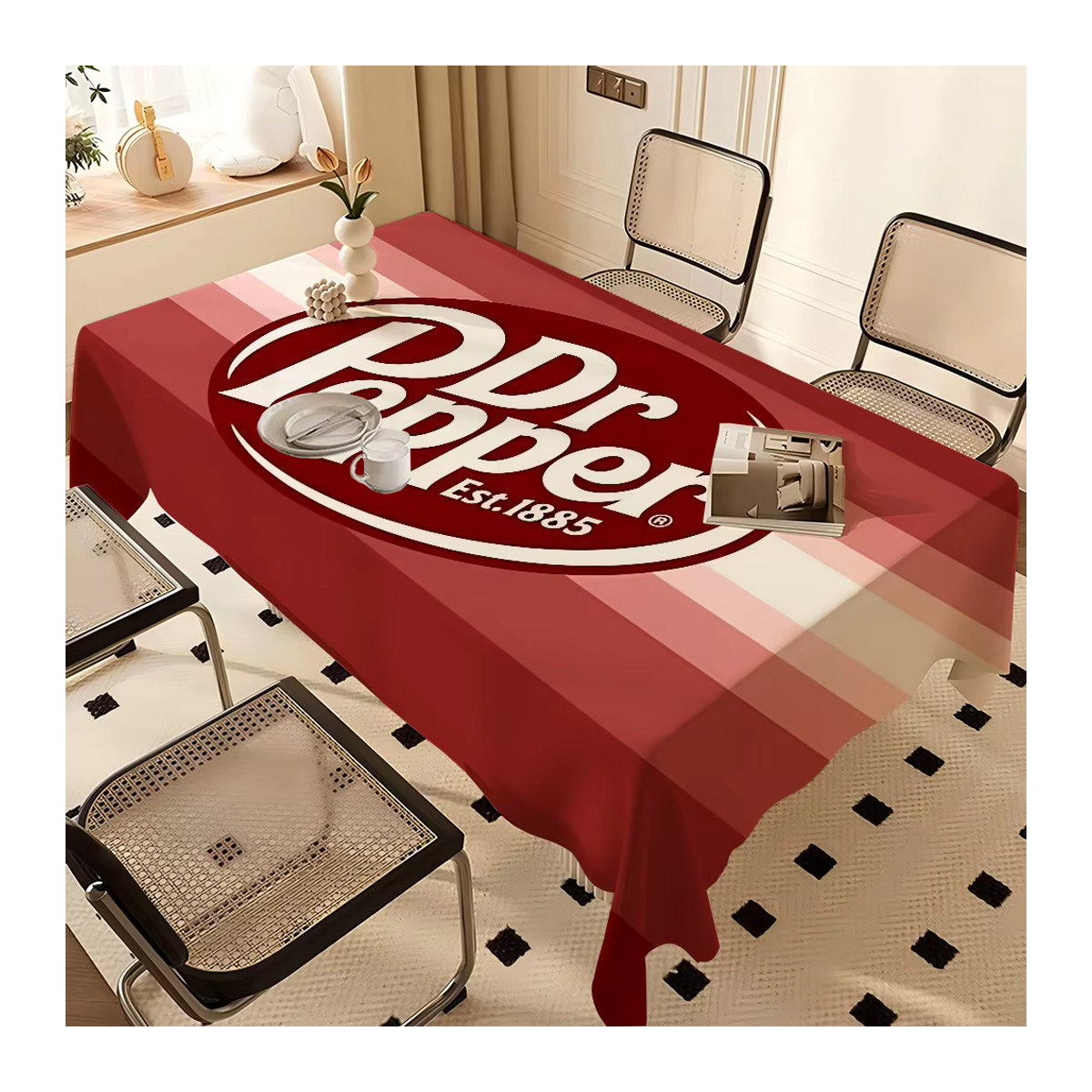 D-Dr Pepper Tischdecke aus Polyester in Rot, schmutzabweisend und waschbar - Bild 3