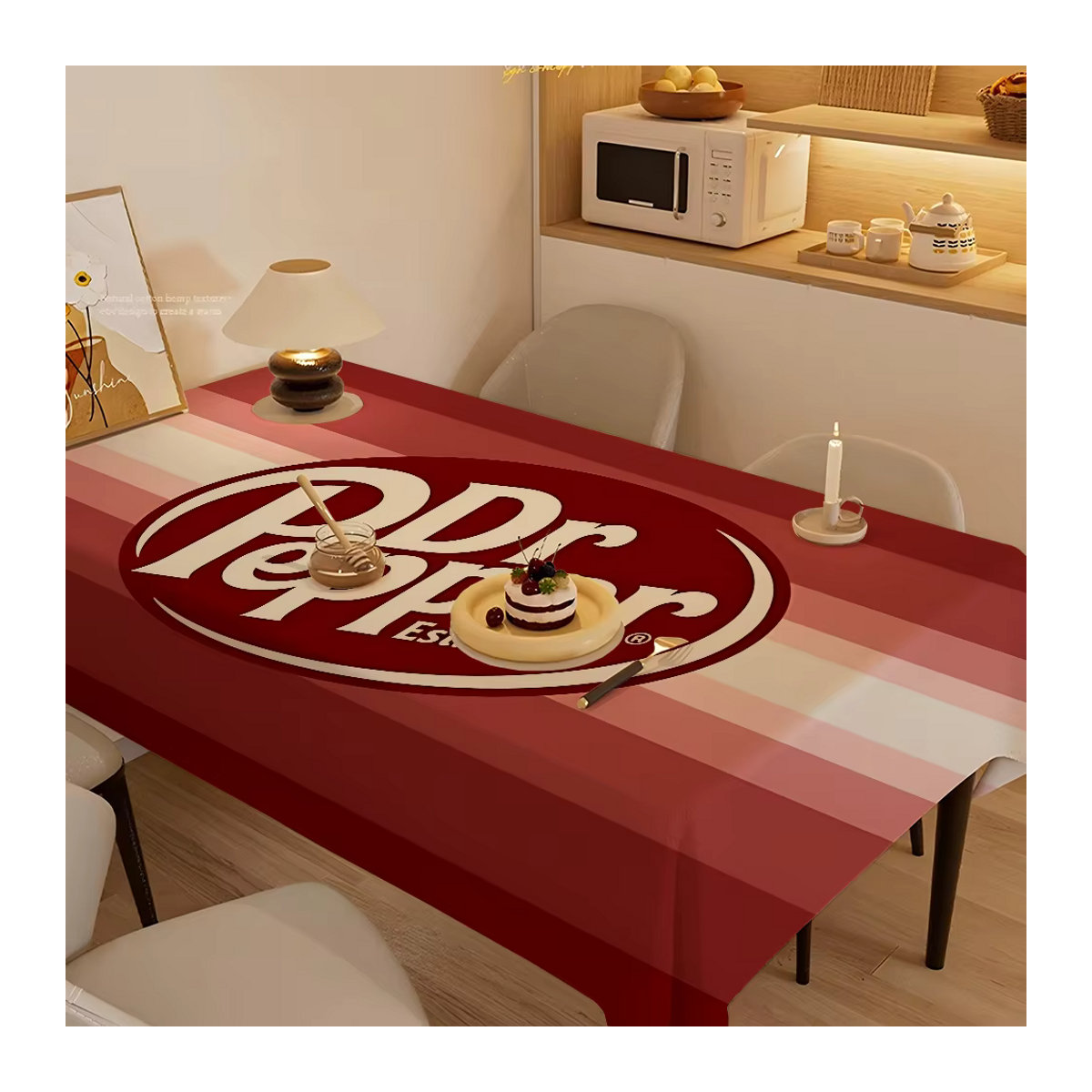D-Dr Pepper Tischdecke aus Polyester in Rot, schmutzabweisend und waschbar - Bild 6